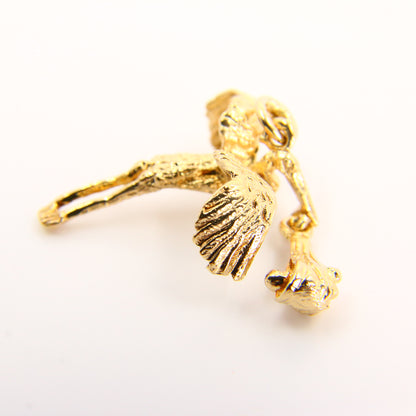 Vintage 9ct Stork Carrying Baby Charm Yellow Gold Hallmarked Baby Shower Pendant