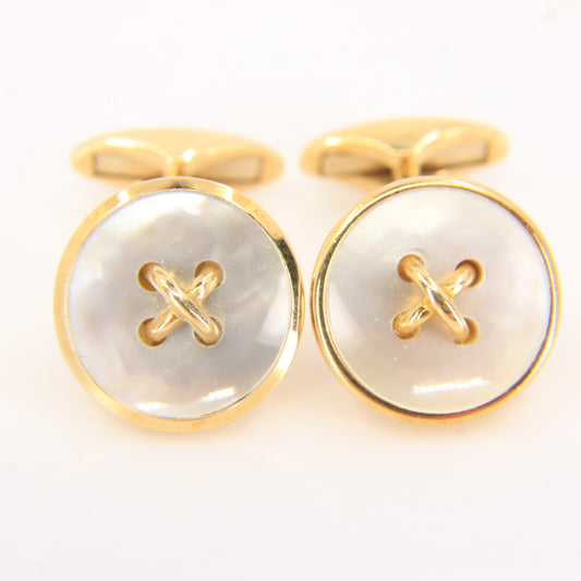 Vintage 18ct Gold Hallmarked Mother of Pearl Button Style Cufflinks Boxed