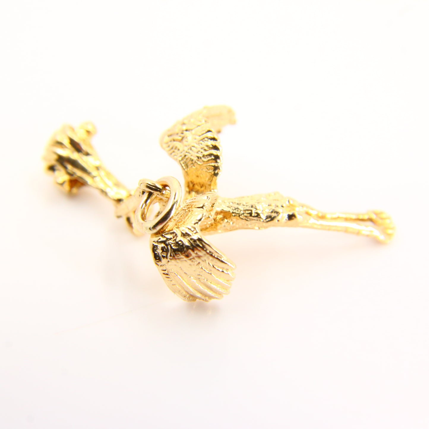 Vintage 9ct Stork Carrying Baby Charm Yellow Gold Hallmarked Baby Shower Pendant