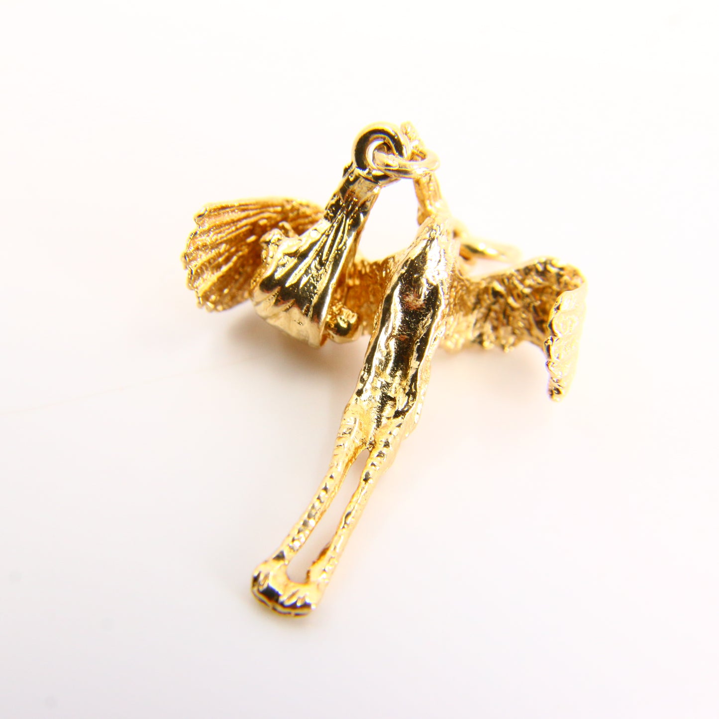 Vintage 9ct Stork Carrying Baby Charm Yellow Gold Hallmarked Baby Shower Pendant