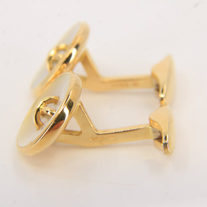 Vintage 18ct Gold Hallmarked Mother of Pearl Button Style Cufflinks Boxed