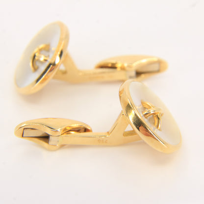 Vintage 18ct Gold Hallmarked Mother of Pearl Button Style Cufflinks Boxed