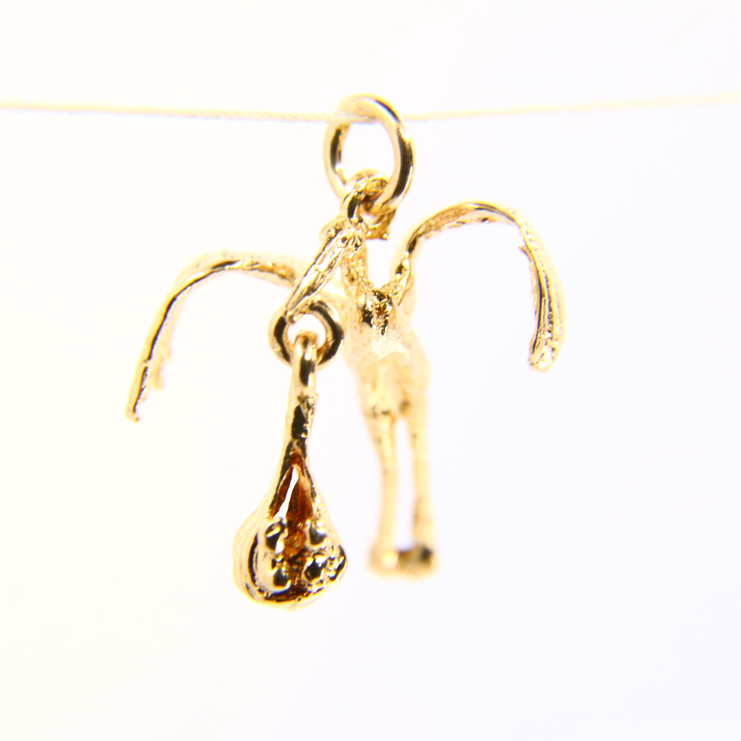 Vintage 9ct Stork Carrying Baby Charm Yellow Gold Hallmarked Baby Shower Pendant