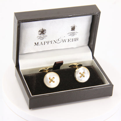 Vintage 18ct Gold Hallmarked Mother of Pearl Button Style Cufflinks Boxed