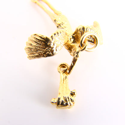 Vintage 9ct Stork Carrying Baby Charm Yellow Gold Hallmarked Baby Shower Pendant