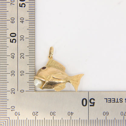 Vintage 9ct Gold Hallmarked Fish Pearl Charm Pendant Yellow Gold