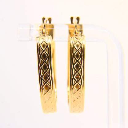 Vintage 9ct Creole Hoop Earrings Celtic Style 9 Carat Yellow Gold Earrings Boxed