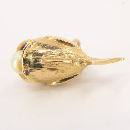 Vintage 9ct Gold Hallmarked Fish Pearl Charm Pendant Yellow Gold