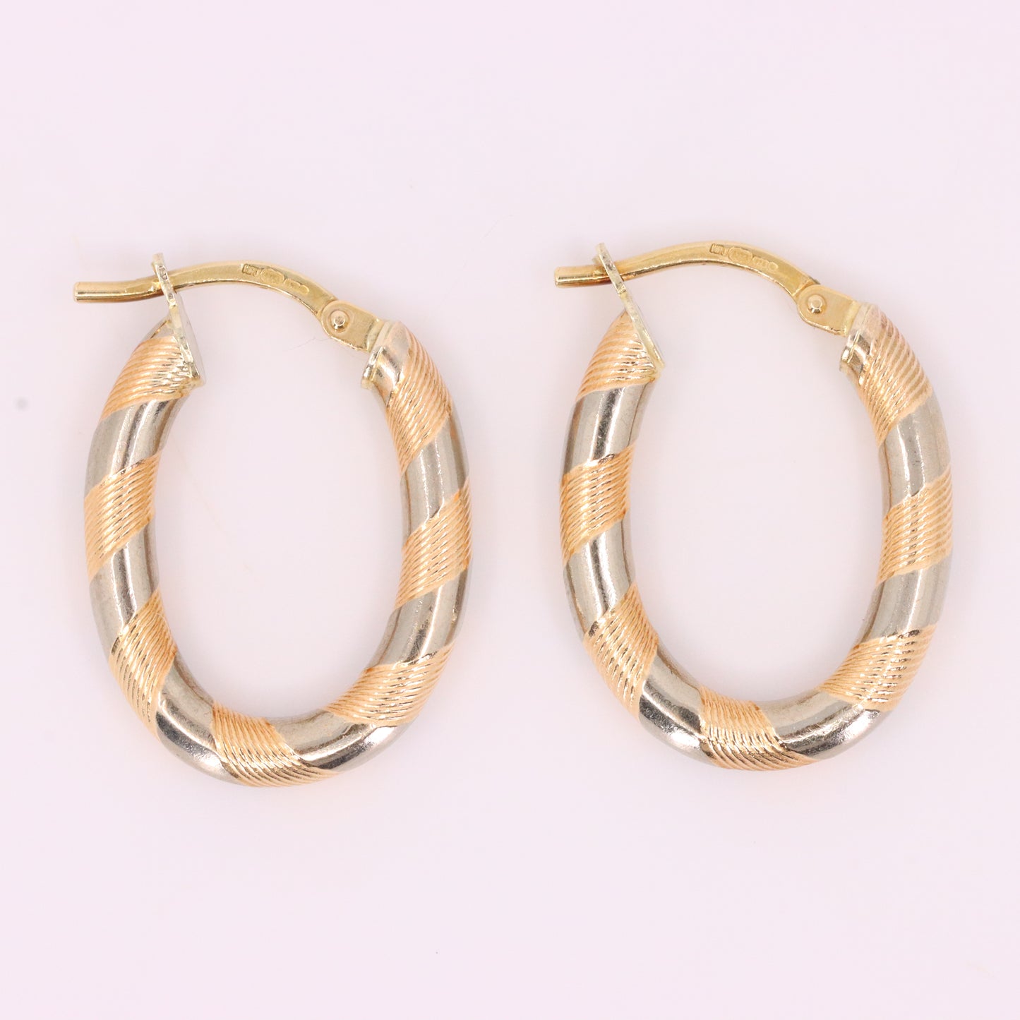Vintage 9ct Hallmarked Two Tone Gold Italian Hoop Earrings Boxed Gift