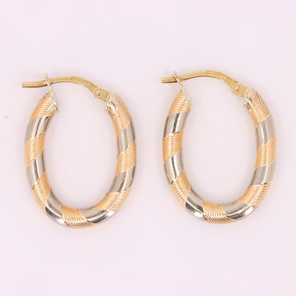 Vintage 9ct Hallmarked Two Tone Gold Italian Hoop Earrings Boxed Gift
