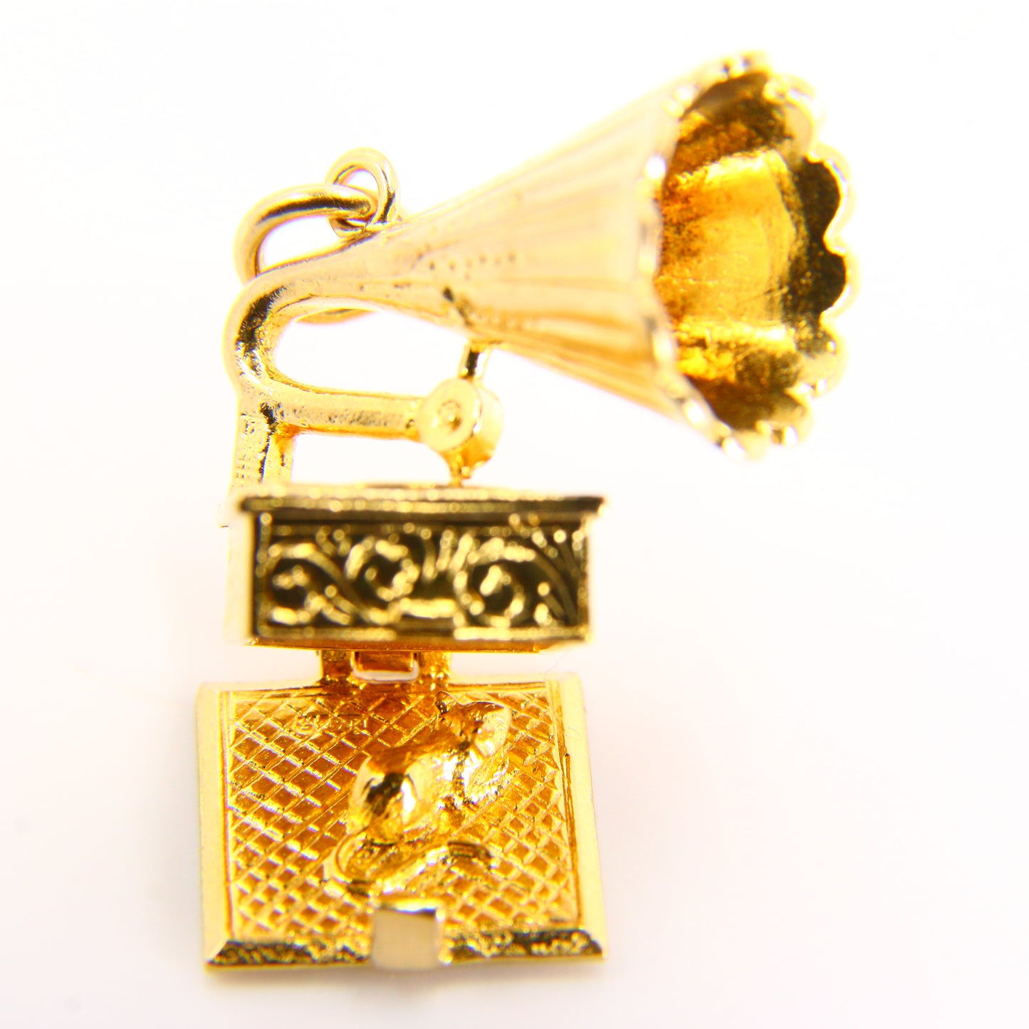 Vintage 9ct Gramophone Opening Charm Yellow Gold Hallmarked Vinyl Music Pendant