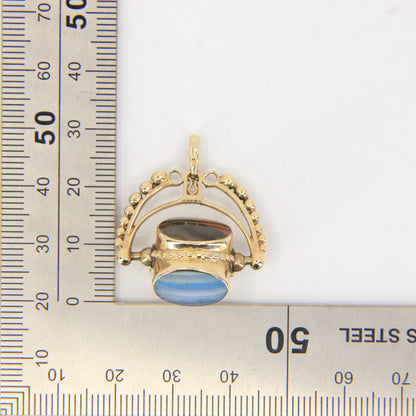 Vintage 9ct Gold Hallmarked 3 Agate Spinner Pendant Charm
