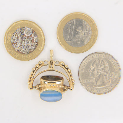 Vintage 9ct Gold Hallmarked 3 Agate Spinner Pendant Charm