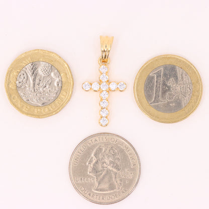 Vintage 9ct Hallmarked Italian Yellow Gold CZ Cross Pendant Religious Faith Gift