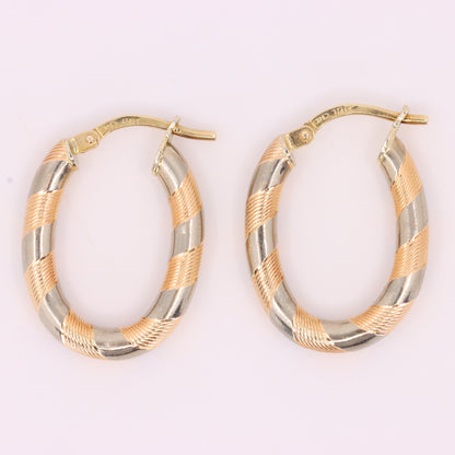 Vintage 9ct Hallmarked Two Tone Gold Italian Hoop Earrings Boxed Gift