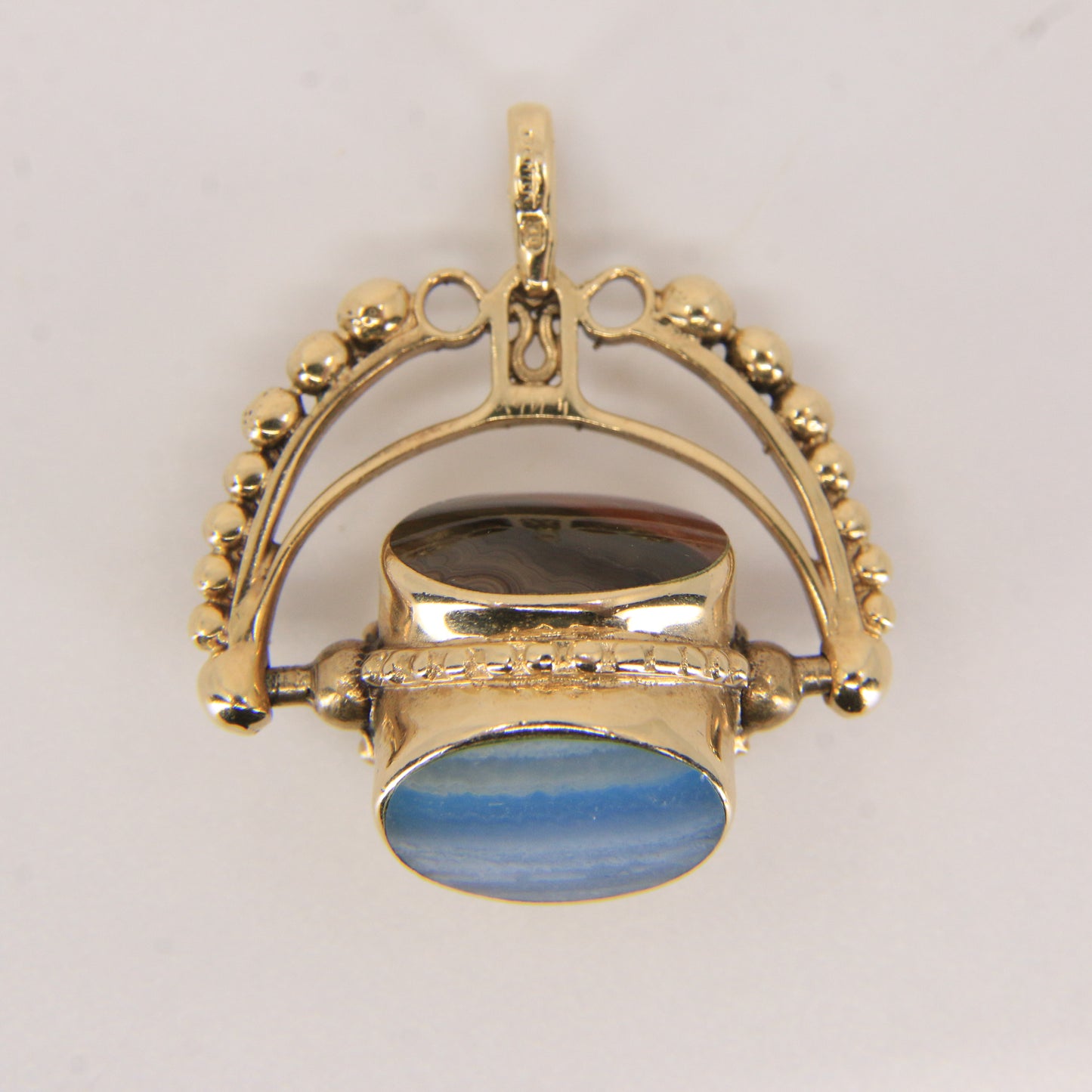 Vintage 9ct Gold Hallmarked 3 Agate Spinner Pendant Charm