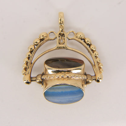 Vintage 9ct Gold Hallmarked 3 Agate Spinner Pendant Charm