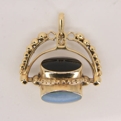 Vintage 9ct Gold Hallmarked 3 Agate Spinner Pendant Charm