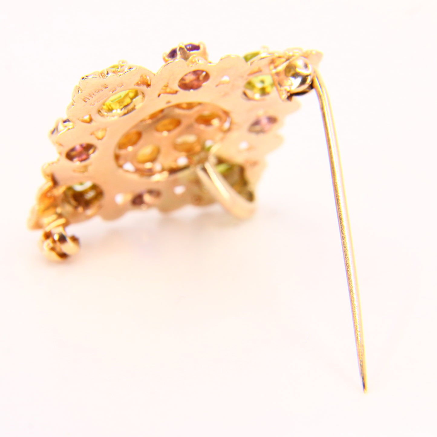 Vintage 9ct Suffragette Brooch Peridot Amethyst & Seed Pearl Hallmarked Yellow Gold Boxed