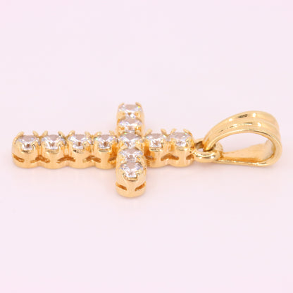 Vintage 9ct Hallmarked Italian Yellow Gold CZ Cross Pendant Religious Faith Gift