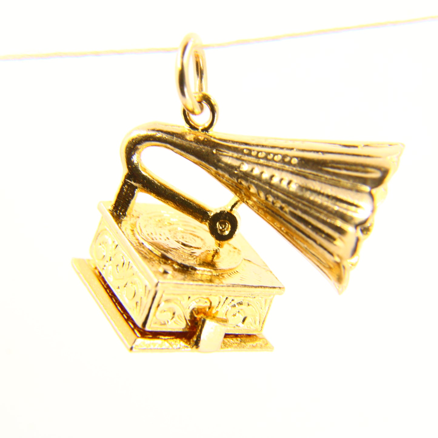 Vintage 9ct Gramophone Opening Charm Yellow Gold Hallmarked Vinyl Music Pendant