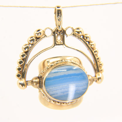 Vintage 9ct Gold Hallmarked 3 Agate Spinner Pendant Charm