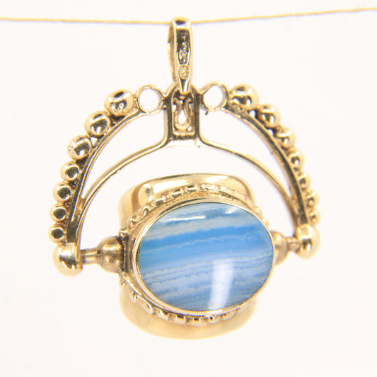 Vintage 9ct Gold Hallmarked 3 Agate Spinner Pendant Charm