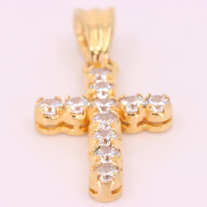 Vintage 9ct Hallmarked Italian Yellow Gold CZ Cross Pendant Religious Faith Gift