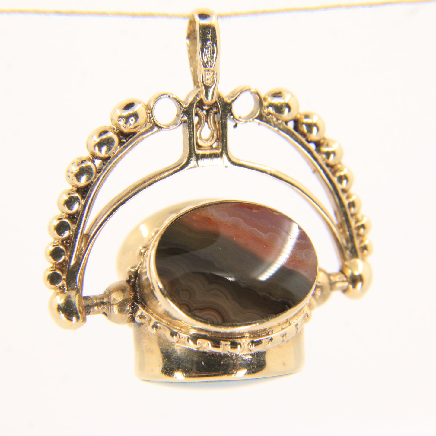 Vintage 9ct Gold Hallmarked 3 Agate Spinner Pendant Charm
