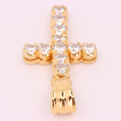 Vintage 9ct Hallmarked Italian Yellow Gold CZ Cross Pendant Religious Faith Gift