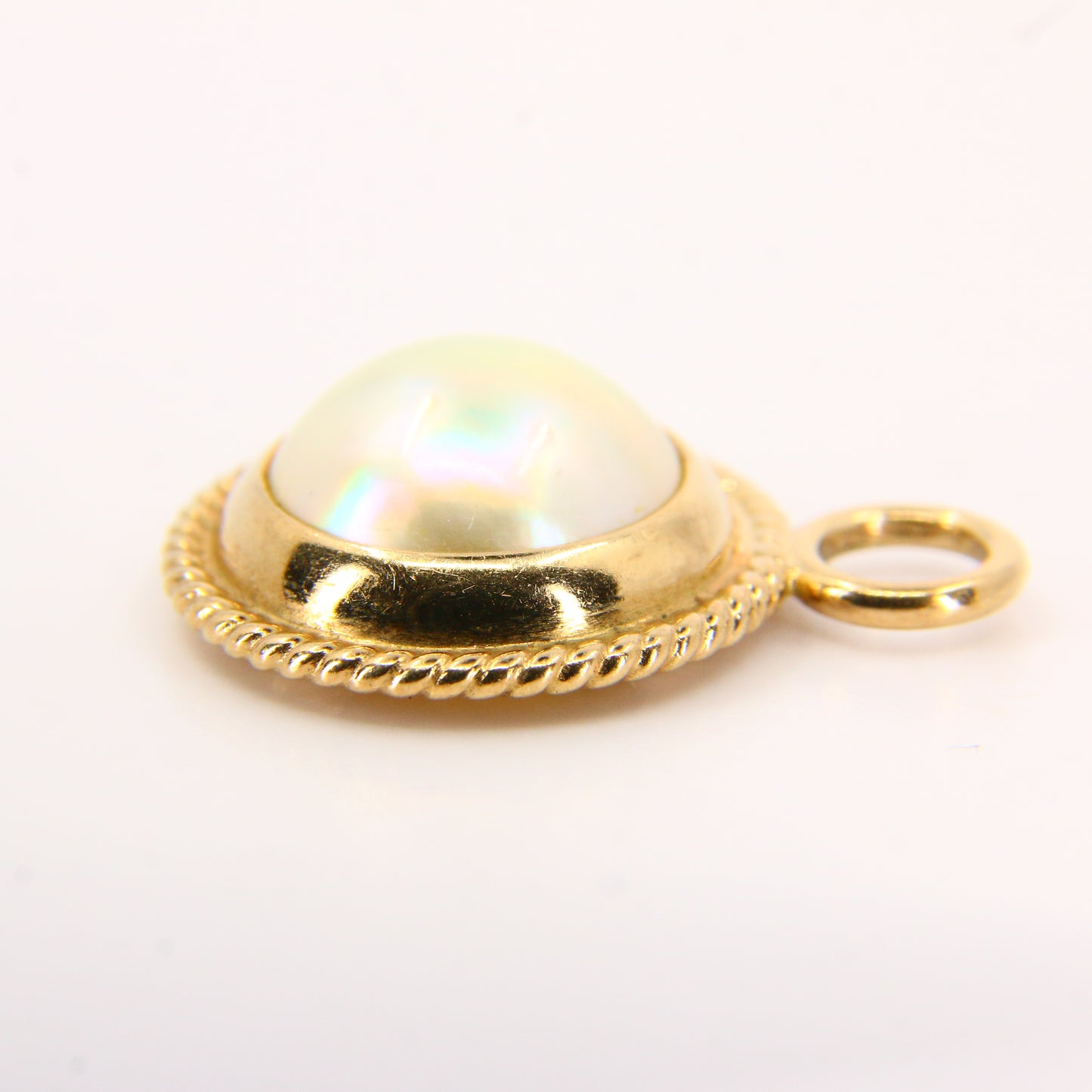 Vintage 9ct Pearl Halo Circle Pendant Solid Gold 9 Carat Yellow Gold Charm Gift