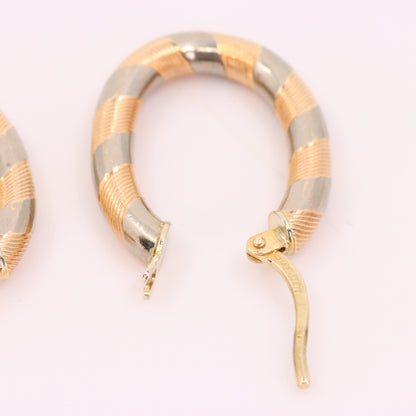 Vintage 9ct Hallmarked Two Tone Gold Italian Hoop Earrings Boxed Gift