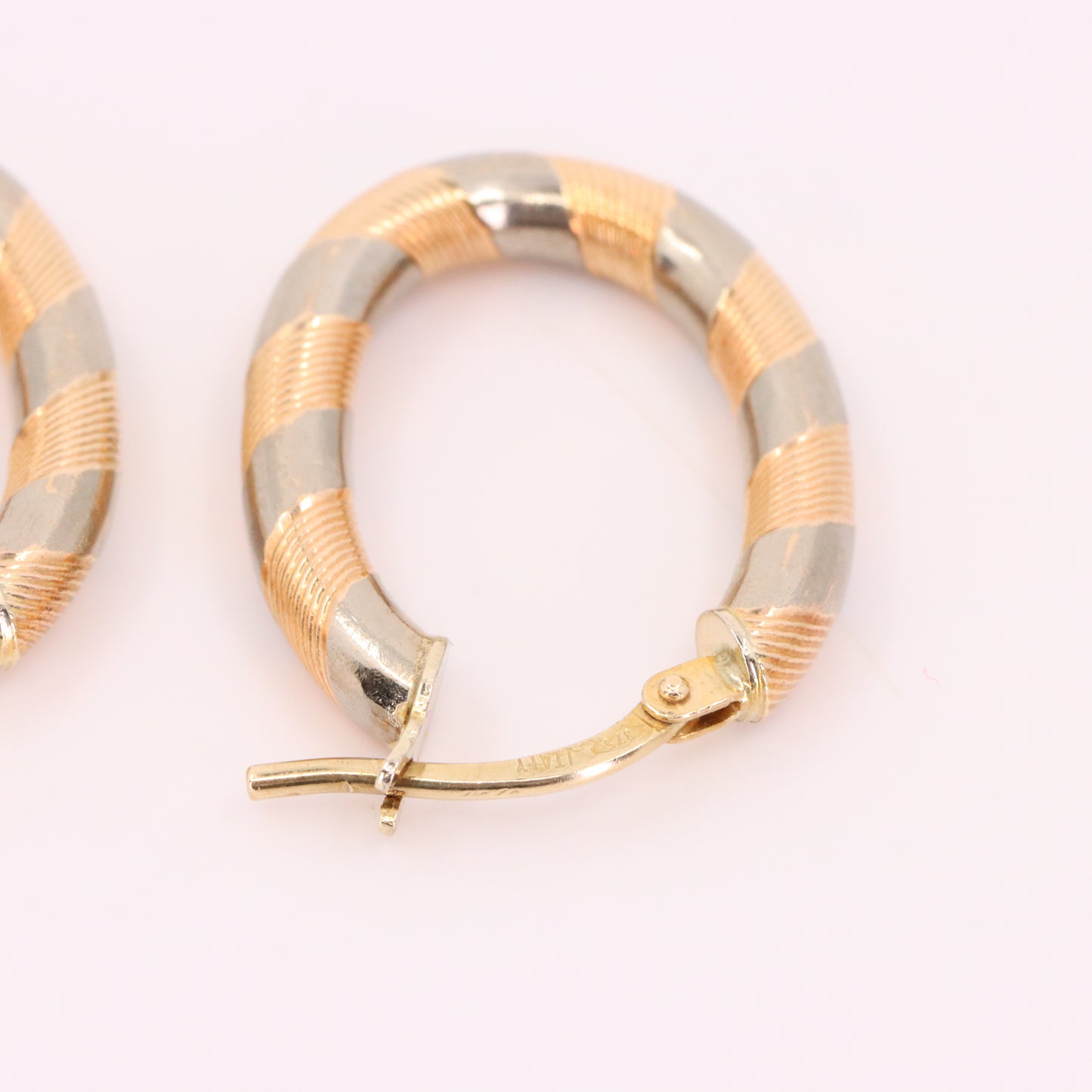 Vintage 9ct Hallmarked Two Tone Gold Italian Hoop Earrings Boxed Gift
