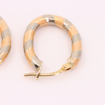 Vintage 9ct Hallmarked Two Tone Gold Italian Hoop Earrings Boxed Gift