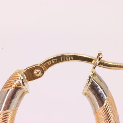 Vintage 9ct Hallmarked Two Tone Gold Italian Hoop Earrings Boxed Gift