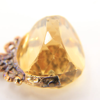 Vintage 9ct Gold Hallmarked Spinner Pendant Fob Citrine Drop Charm