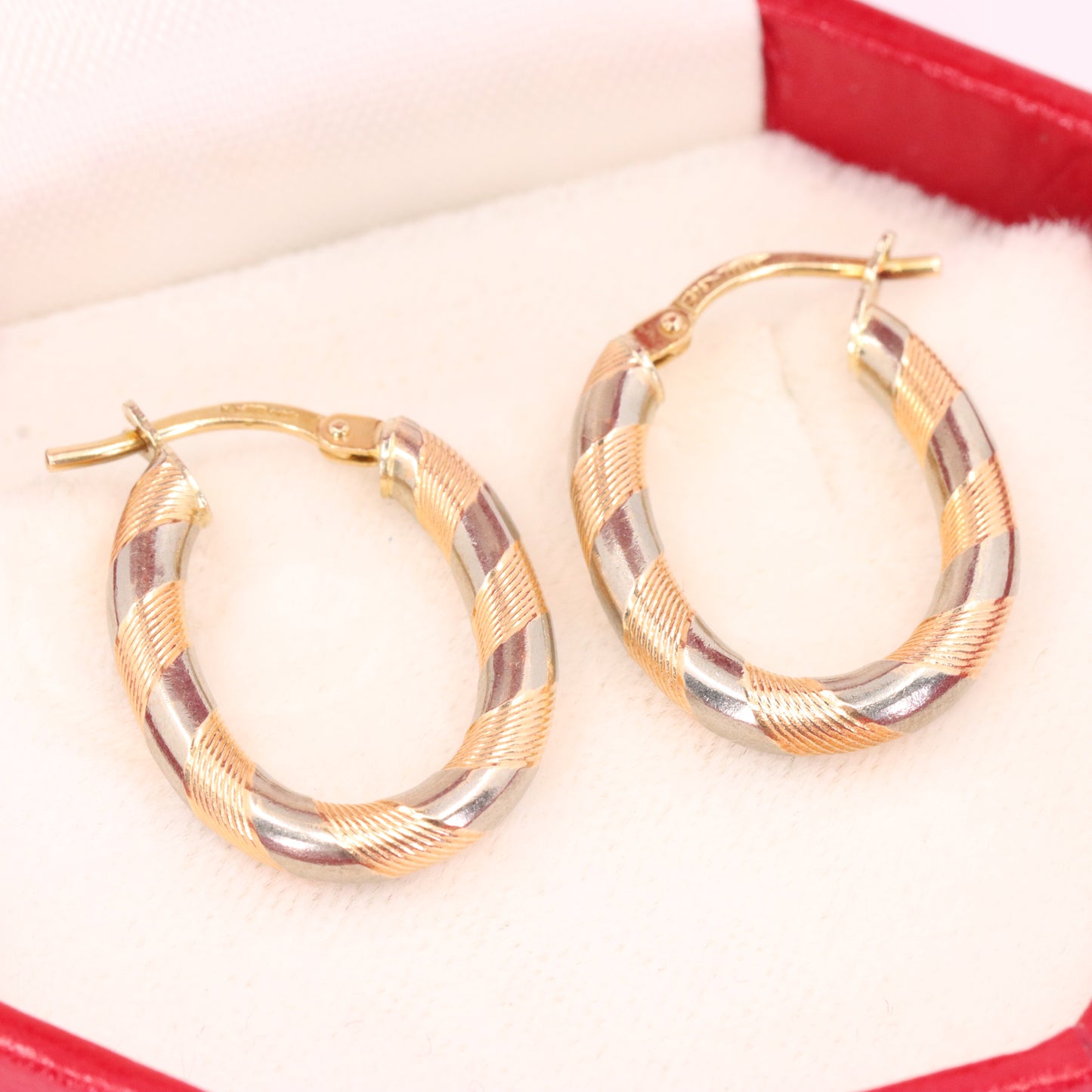 Vintage 9ct Hallmarked Two Tone Gold Italian Hoop Earrings Boxed Gift