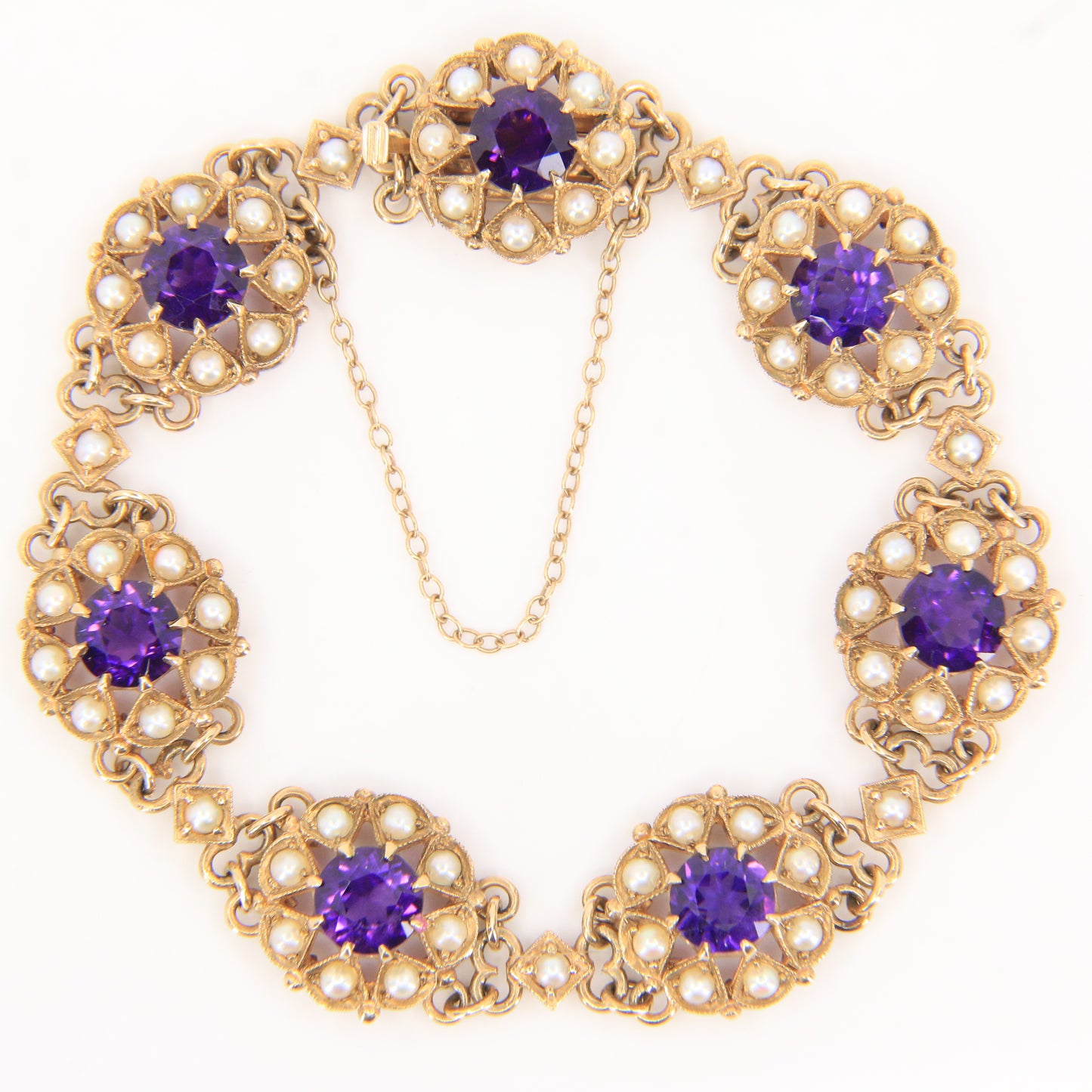 Antique 9ct Gold Hallmarked Scottish Bracelet Amethyst Seed Pearl Boxed Gift