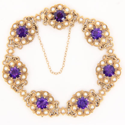 Antique 9ct Gold Hallmarked Scottish Bracelet Amethyst Seed Pearl Boxed Gift