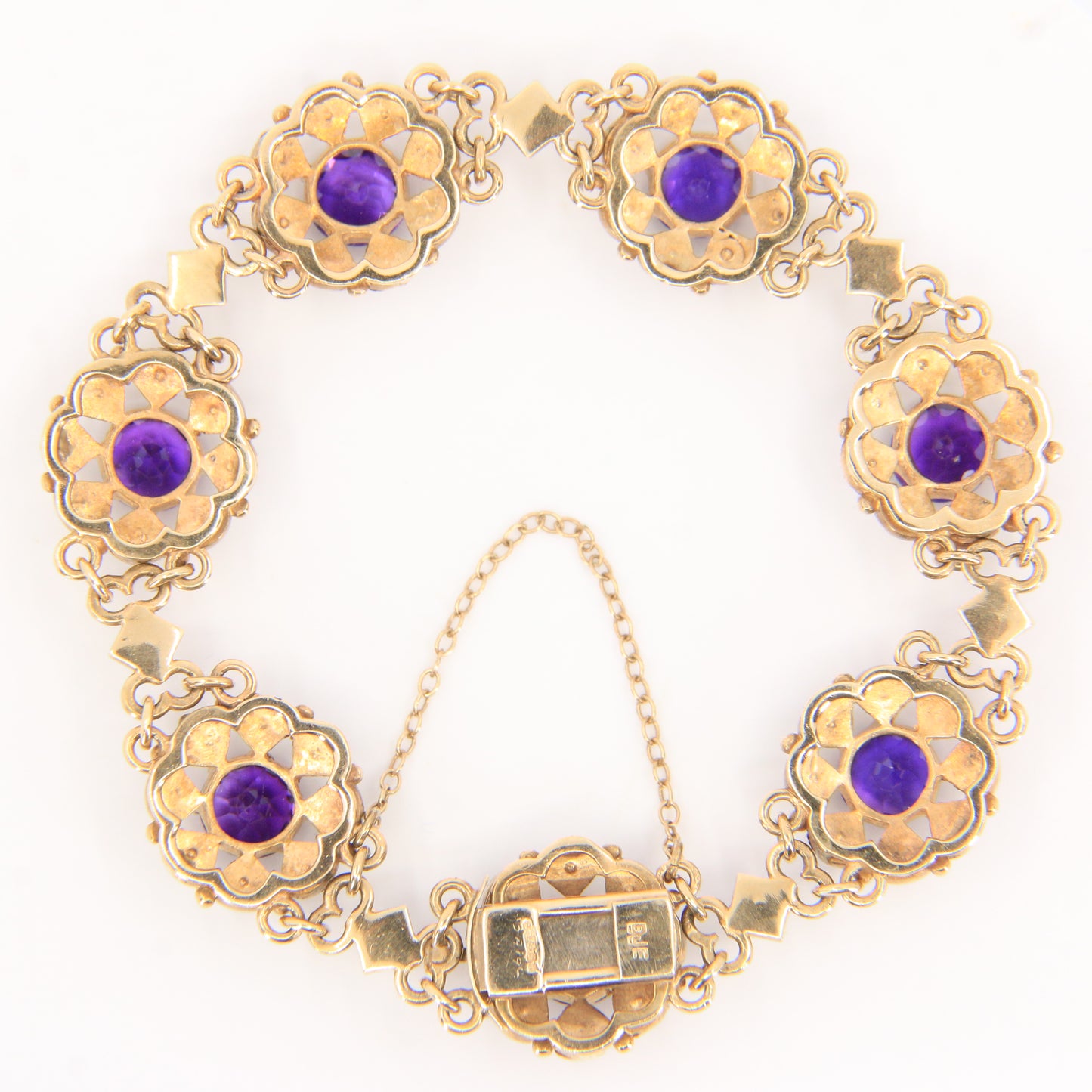 Antique 9ct Gold Hallmarked Scottish Bracelet Amethyst Seed Pearl Boxed Gift