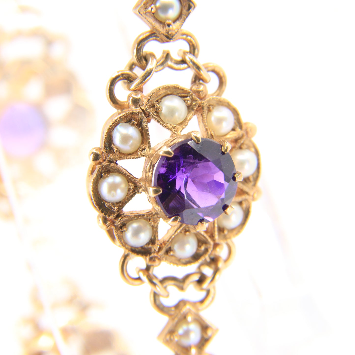 Antique 9ct Gold Hallmarked Scottish Bracelet Amethyst Seed Pearl Boxed Gift