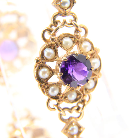 Antique 9ct Gold Hallmarked Scottish Bracelet Amethyst Seed Pearl Boxed Gift