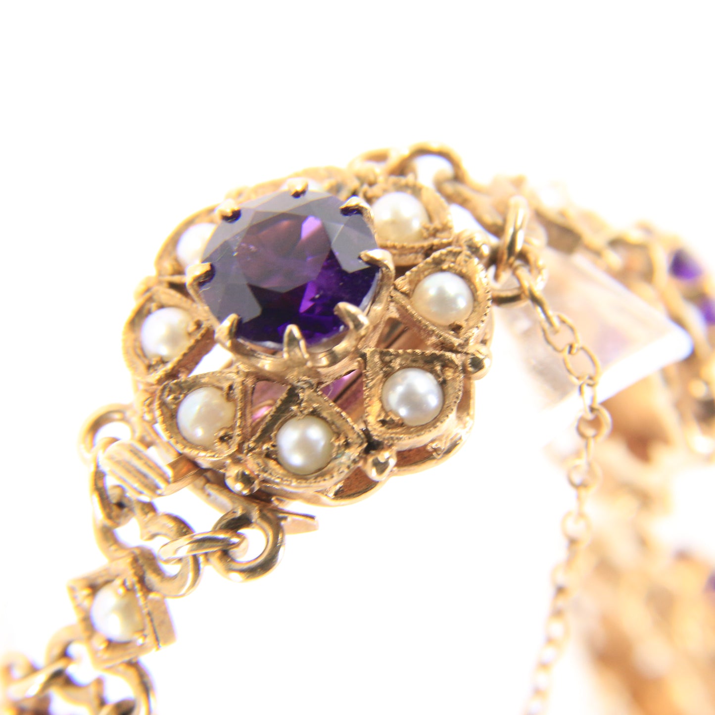 Antique 9ct Gold Hallmarked Scottish Bracelet Amethyst Seed Pearl Boxed Gift