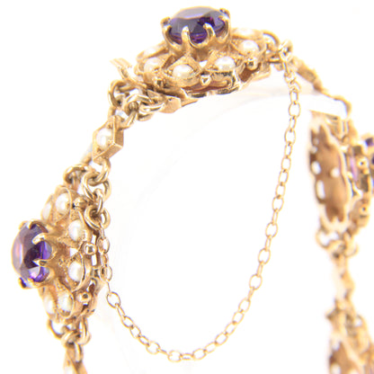 Antique 9ct Gold Hallmarked Scottish Bracelet Amethyst Seed Pearl Boxed Gift
