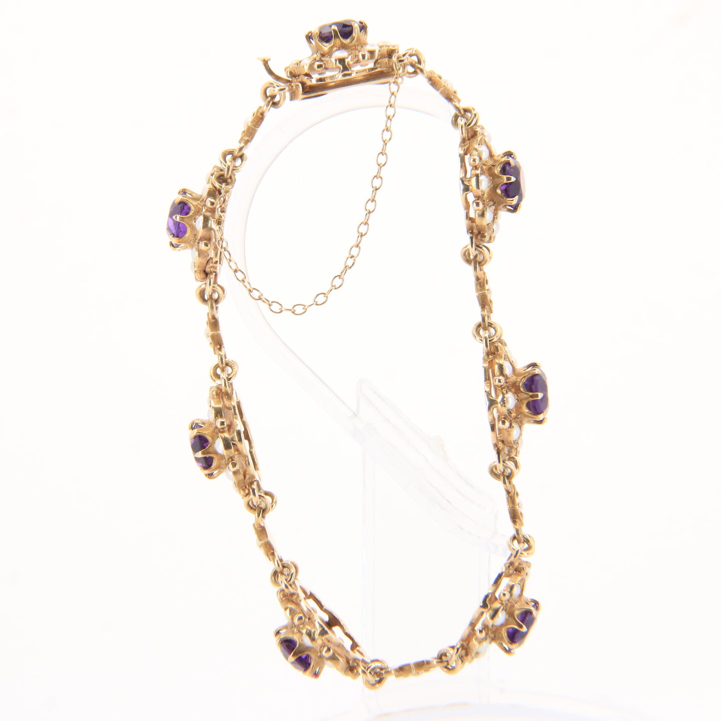 Antique 9ct Gold Hallmarked Scottish Bracelet Amethyst Seed Pearl Boxed Gift