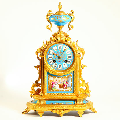 Antique French Clock Striking with Painted Scene Gilt Bronze Ormolu Mantel Clock