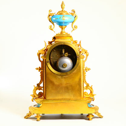 Antique French Clock Striking with Painted Scene Gilt Bronze Ormolu Mantel Clock