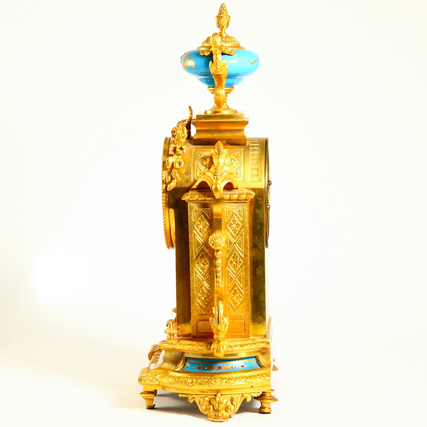 Antique French Clock Striking with Painted Scene Gilt Bronze Ormolu Mantel Clock