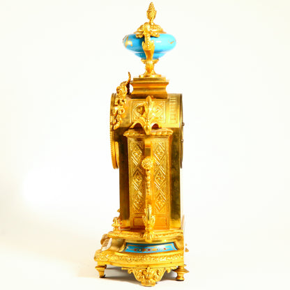 Antique French Clock Striking with Painted Scene Gilt Bronze Ormolu Mantel Clock