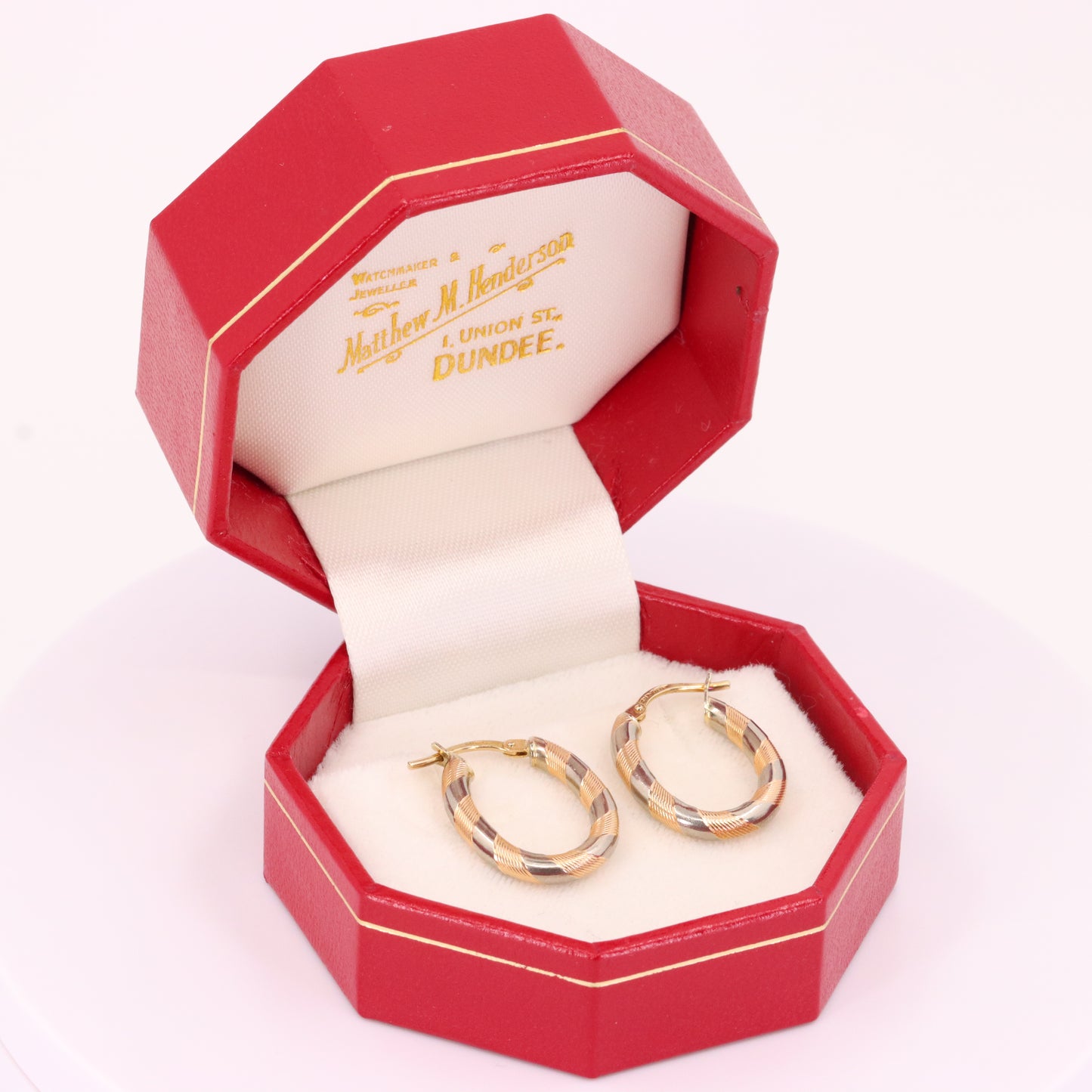 Vintage 9ct Hallmarked Two Tone Gold Italian Hoop Earrings Boxed Gift